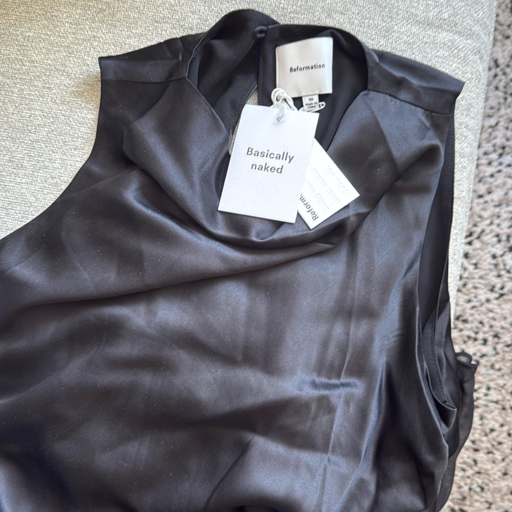 Reformation Logan Silk Dress Black - Size 10